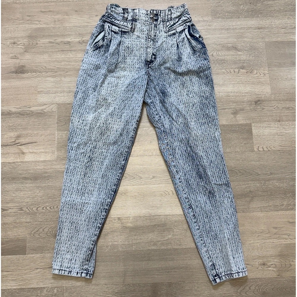 Vintage 80s Acid Wash Jeans Juniors 7 High Rise Pleated Tapered Y2K